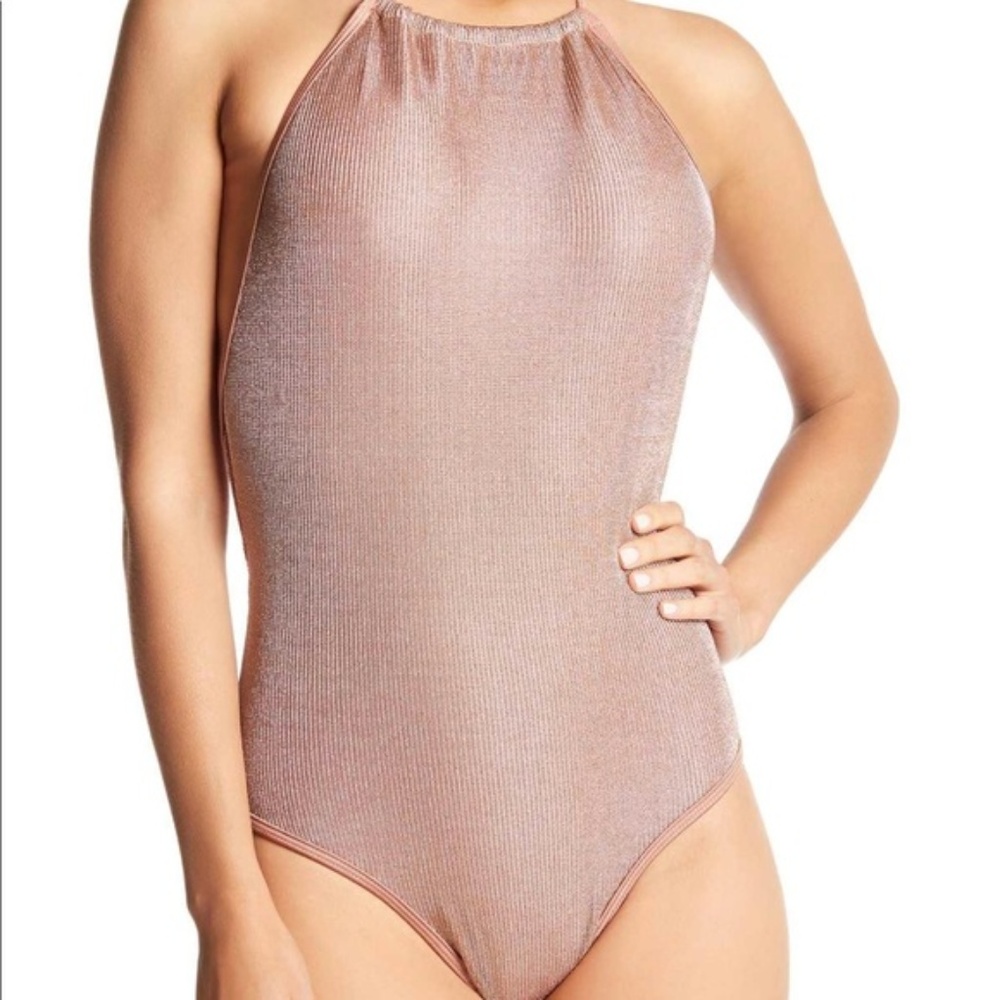 Sam Edelman women L metallic mesh halter one piece